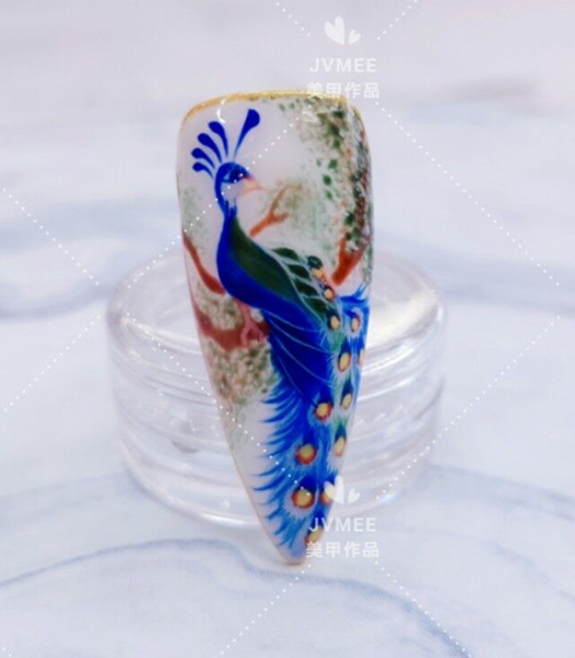 國風彩繪 孔雀甲作品